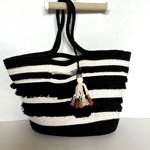 Stella & Dot Woven Tassel Beach “Taj” Tote Bag